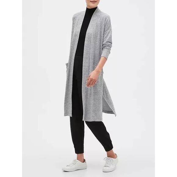 Banana Republic NEW Heather Gray Knit Luxespun Tie Waist Duster Cardigan Sweater - Picture 2 of 14